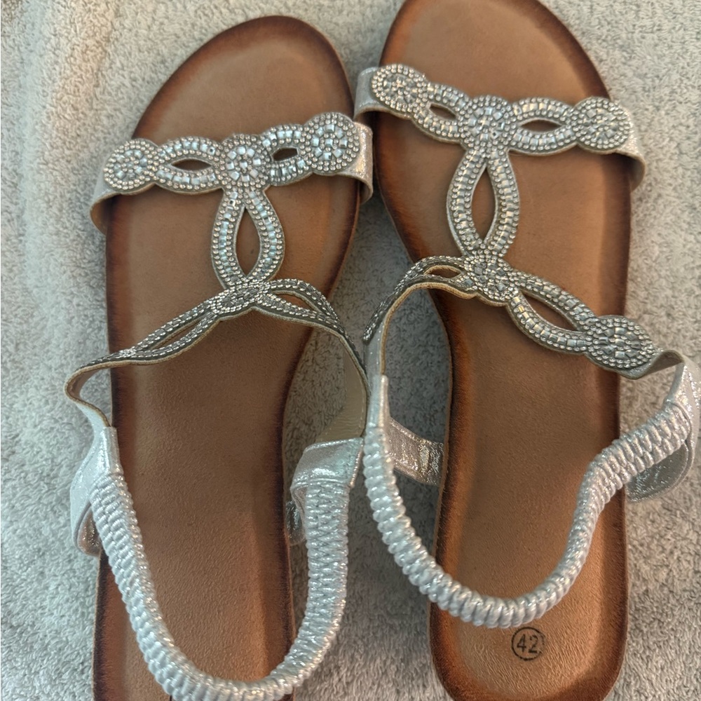 Wedge Silver Beaded Sandals